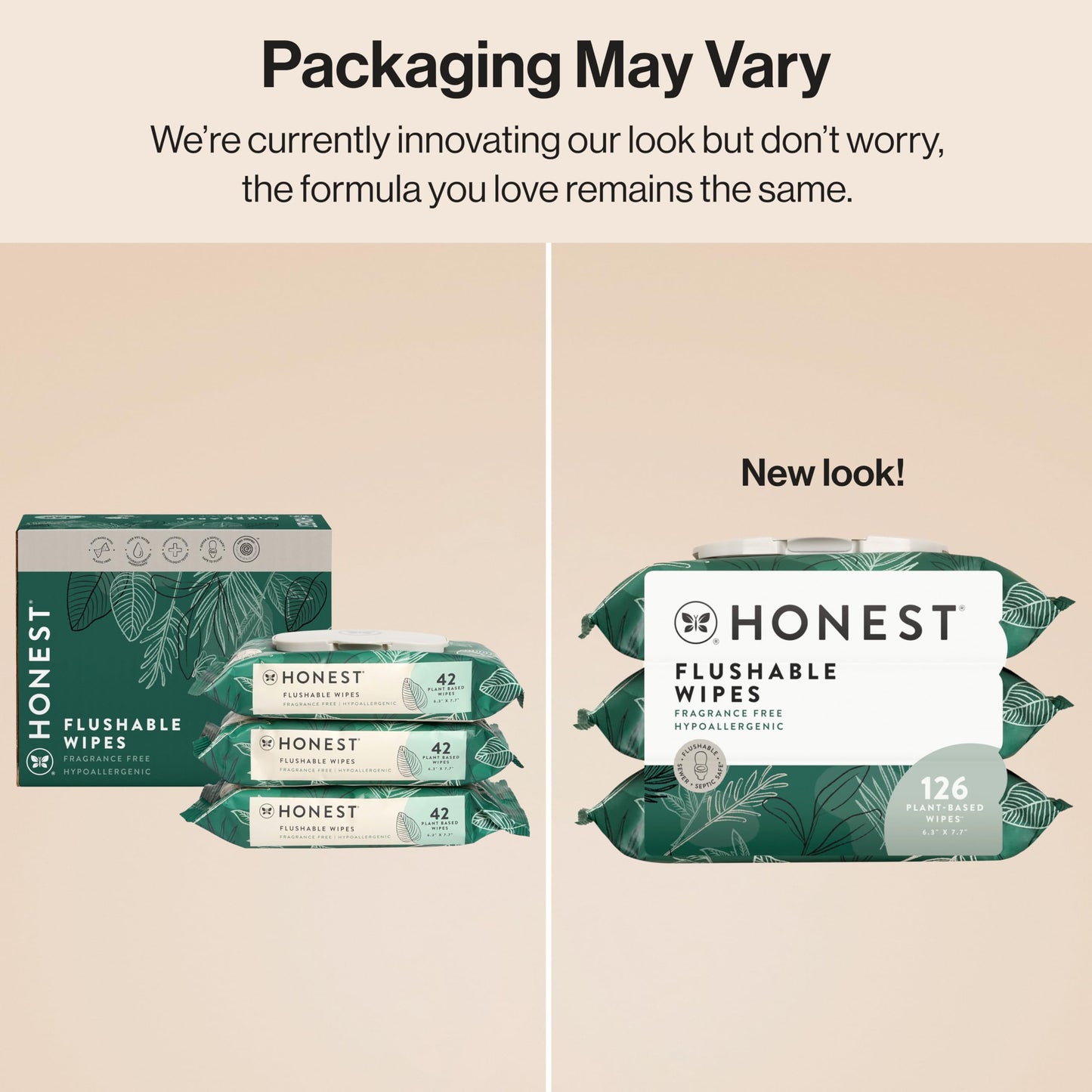The Honest Company Hypoallergenic Flushable Wipes for Sensitive Skin, Tropical Leaves, 126 Count