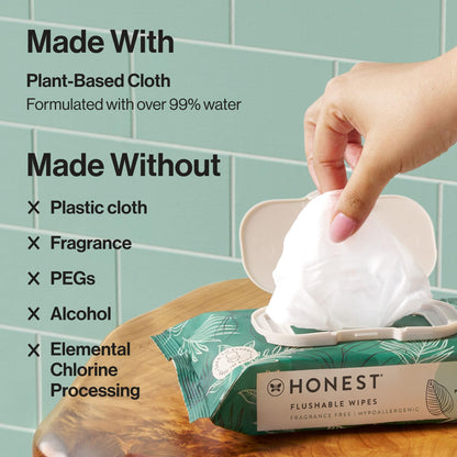 The Honest Company Hypoallergenic Flushable Wipes for Sensitive Skin, Tropical Leaves, 126 Count